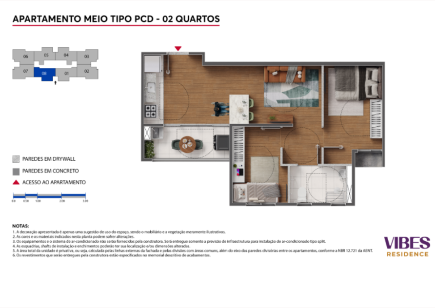 Apartamento Meio Tipo PCD - 02 Quartos